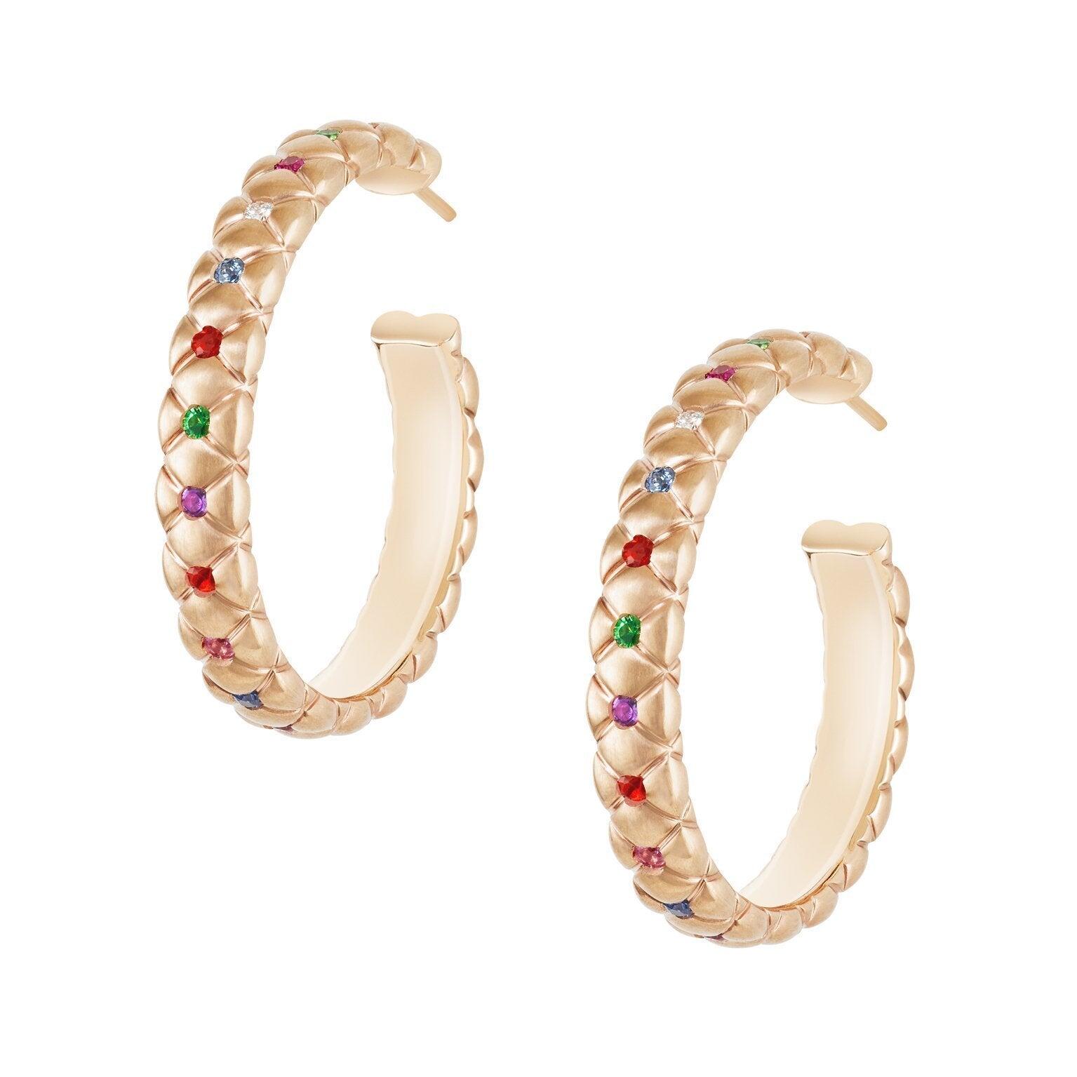 Faberge Treillage 18ct Rose Gold Multi-Coloured Hoop Earrings