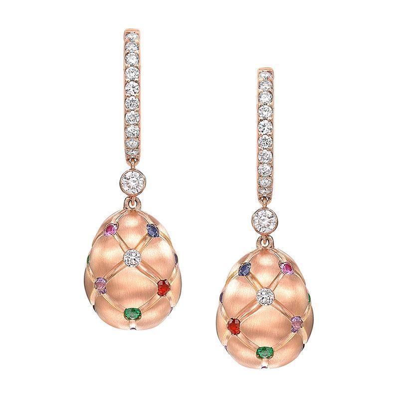 Faberge Treillage 18ct Rose Gold Multi Coloured Drop Earrings