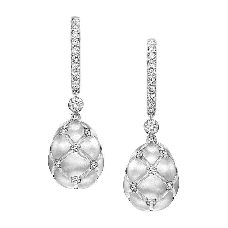 Faberge Treillage 18ct White Gold Diamond Matt Drop Earrings