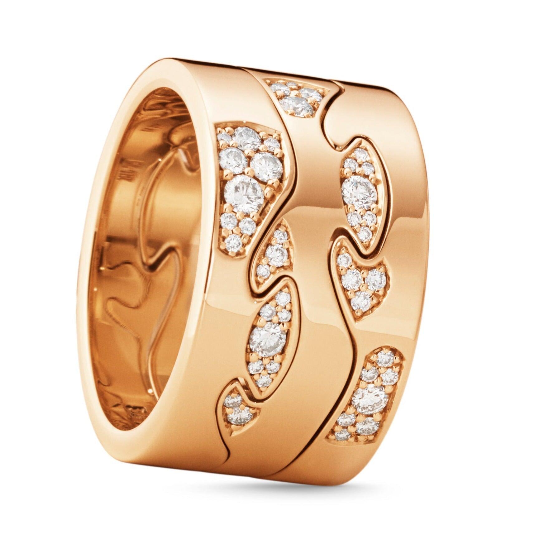 Georg Jensen Fusion 18ct Rose Gold Diamond Pave Three Piece Ring AA Centre AB - 55