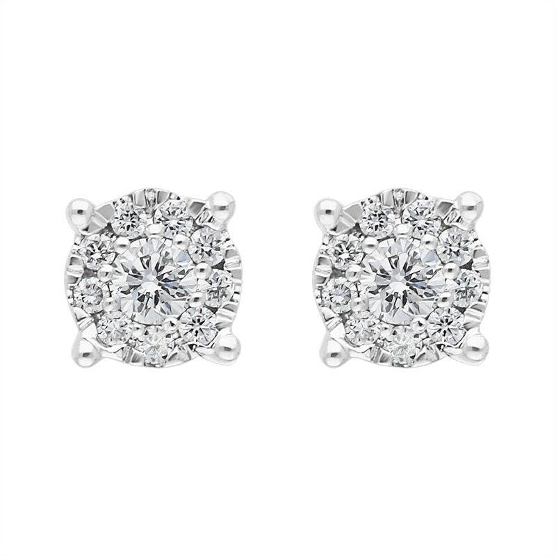 Hans D Krieger 18ct White Gold 0.21ct Diamond Cluster Round Stud Earrings - Gold