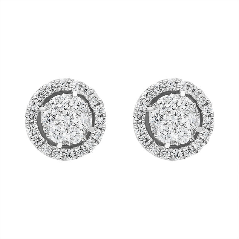 Hans D Krieger 18ct White Gold 0.49ct Diamond Cluster Round Stud Earrings - Gold