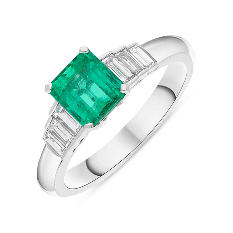 Hans D Krieger 18ct White Gold Emerald Diamond Emerald Cut Cluster Ring - Gold