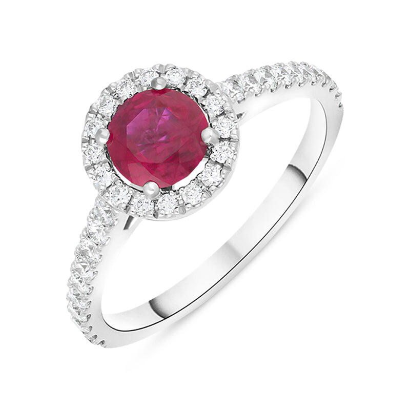Hans D Krieger 18ct White Gold Ruby Diamond Round Cluster Ring - Gold