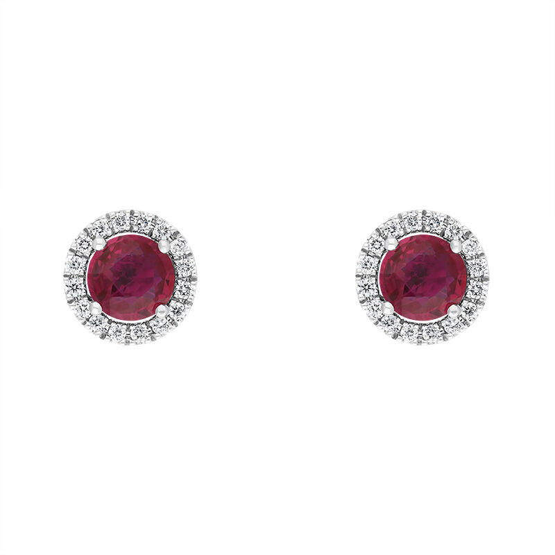 Hans D Krieger 18ct White Gold Ruby Diamond Round Cluster Stud Earrings - Gold