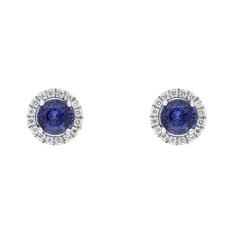 Hans D Krieger 18ct White Gold Sapphire Diamond Round Cluster Stud Earrings - Gold