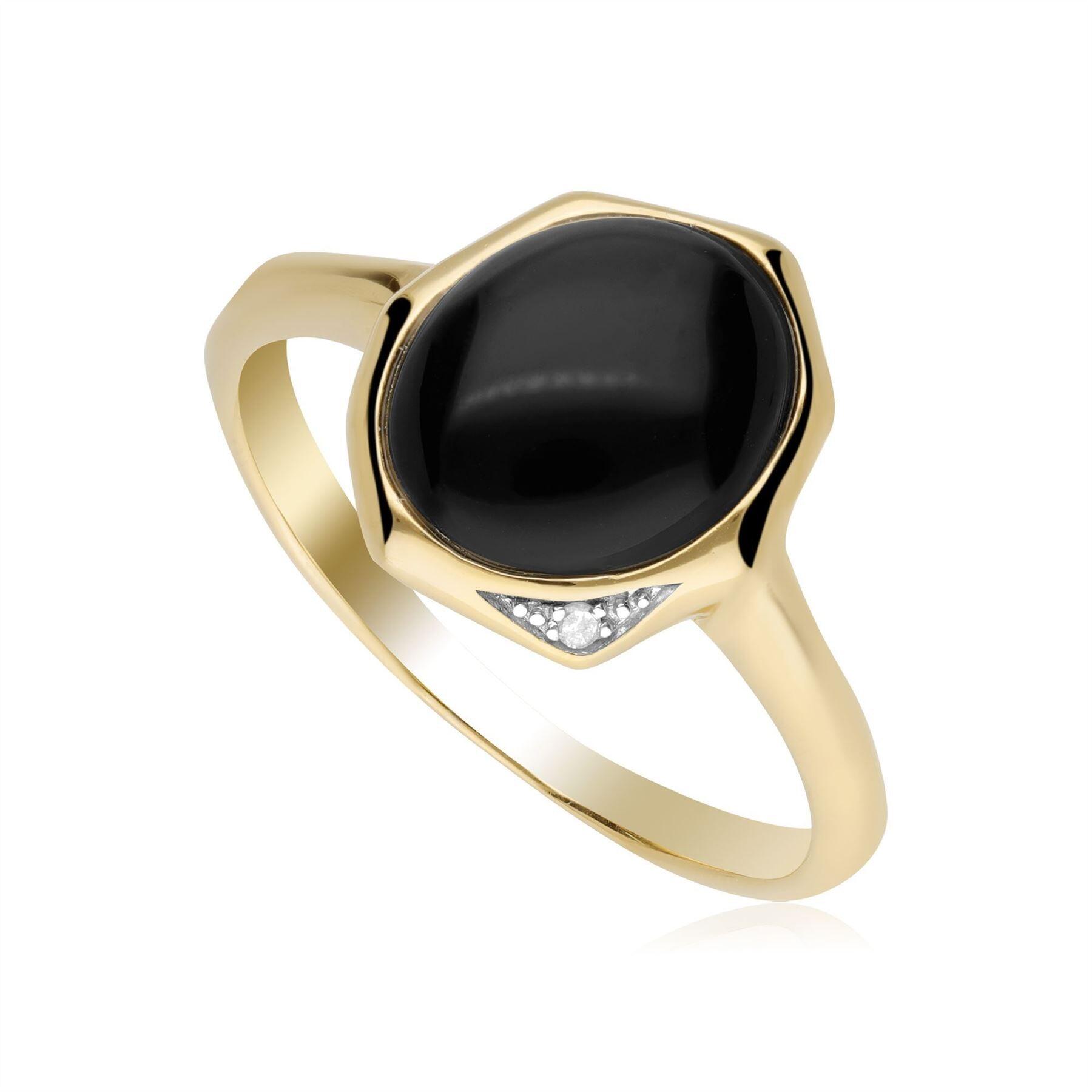 Irregular B Gem Black Onyx & Diamond Ring In Gold Plated Silver