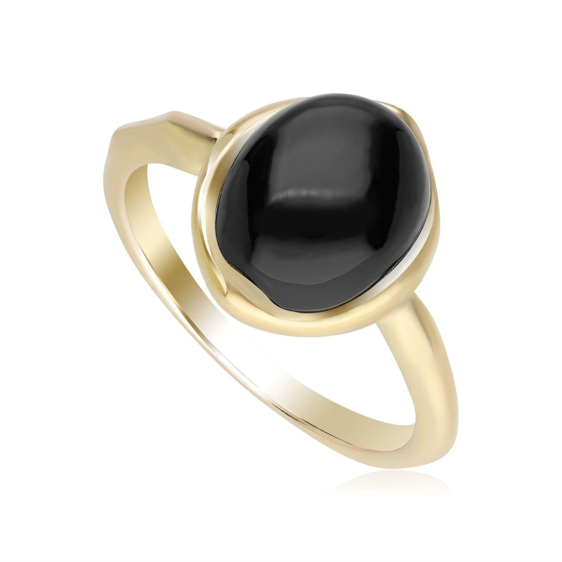 Irregular B Gem Black Onyx Ring In Gold Plated Silver