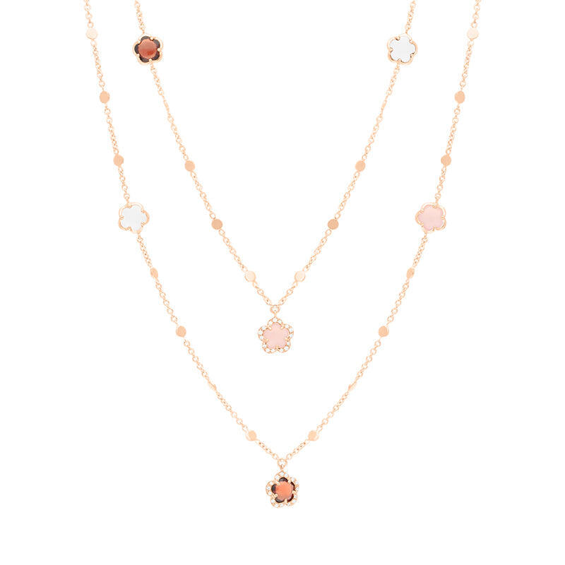 Pasquale Bruni Figlia Dei Fiori 18ct Rose Gold Multicoloured Gemstone Diamond Flower Necklace - Gold