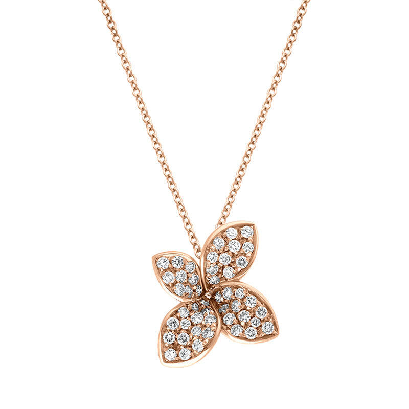 Pasquale Bruni Petit Garden 18ct Rose Gold 0.34ct White and Champagne Diamond Flower Pendant Necklace - Gold