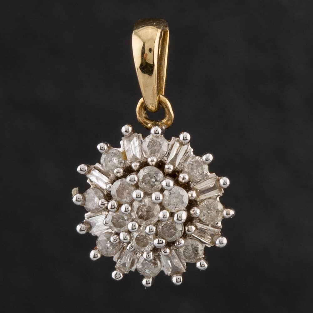 Pre-Owned 9ct Yellow Gold 0.33ct Diamond Baguette & Brilliant Cut Cluster Loose Pendant 4139161