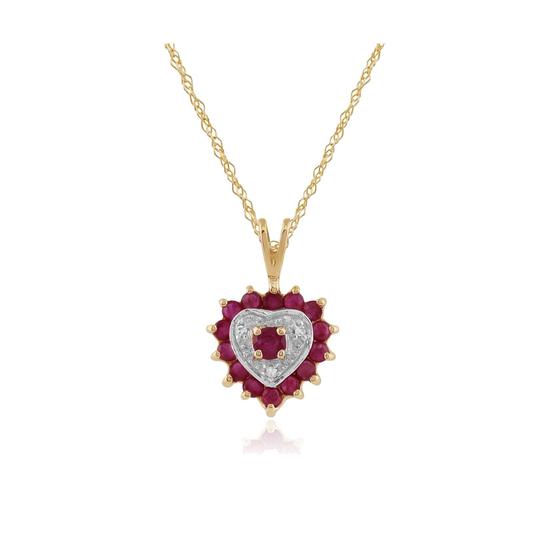 Ruby & Diamond Cluster Sacred Heart Pendant in 9ct Gold