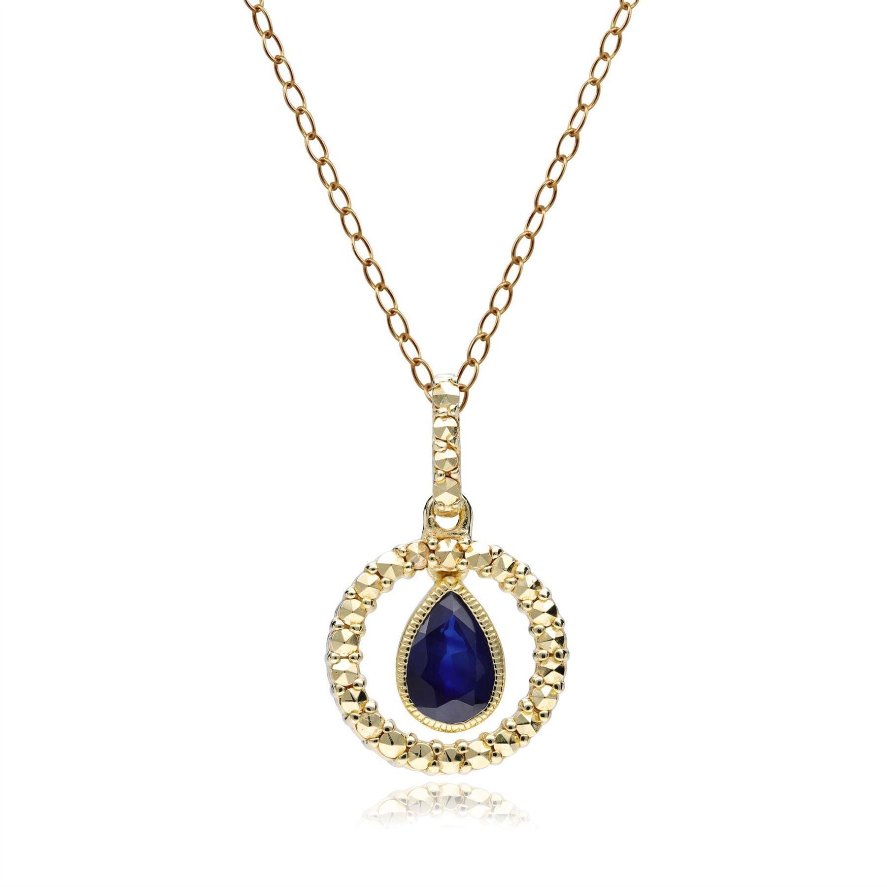 Sapphire & Marcasite Halo Pendant in 18ct Gold Plated Silver