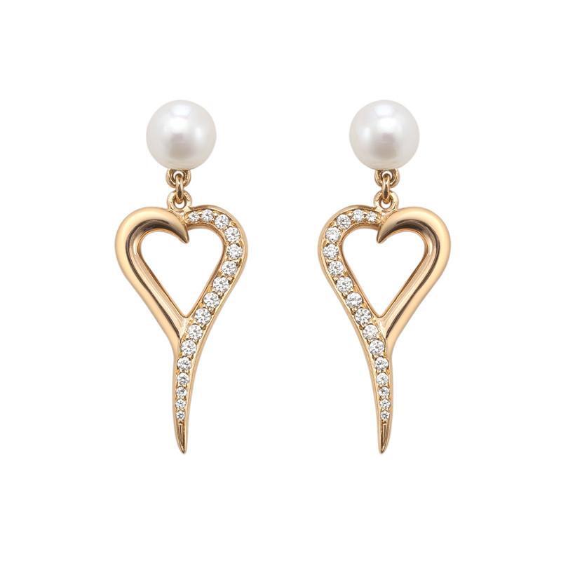 Shaun Leane 18ct Rose Gold Pearl Diamond Entwined Heart Earrings D