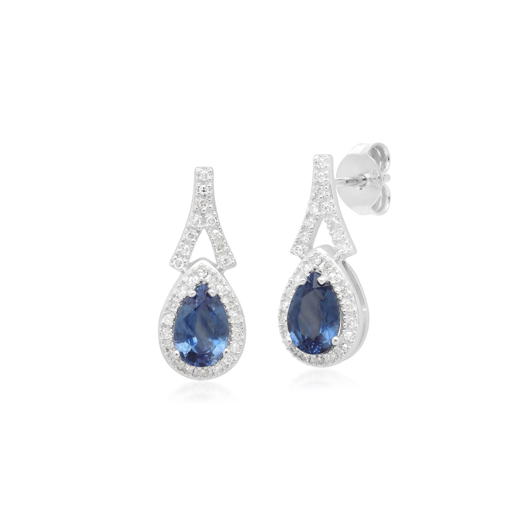 Teardrop Lux Blue Sapphire & Diamond Drop Earrings in 9ct White Gold