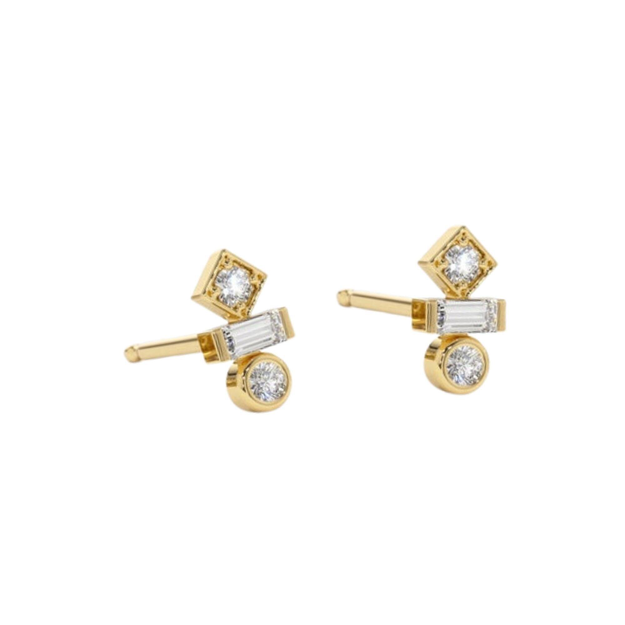 Womens Lily Flo Jewellery Kaliedoscope Round, Princess and Baguette Stud earrings