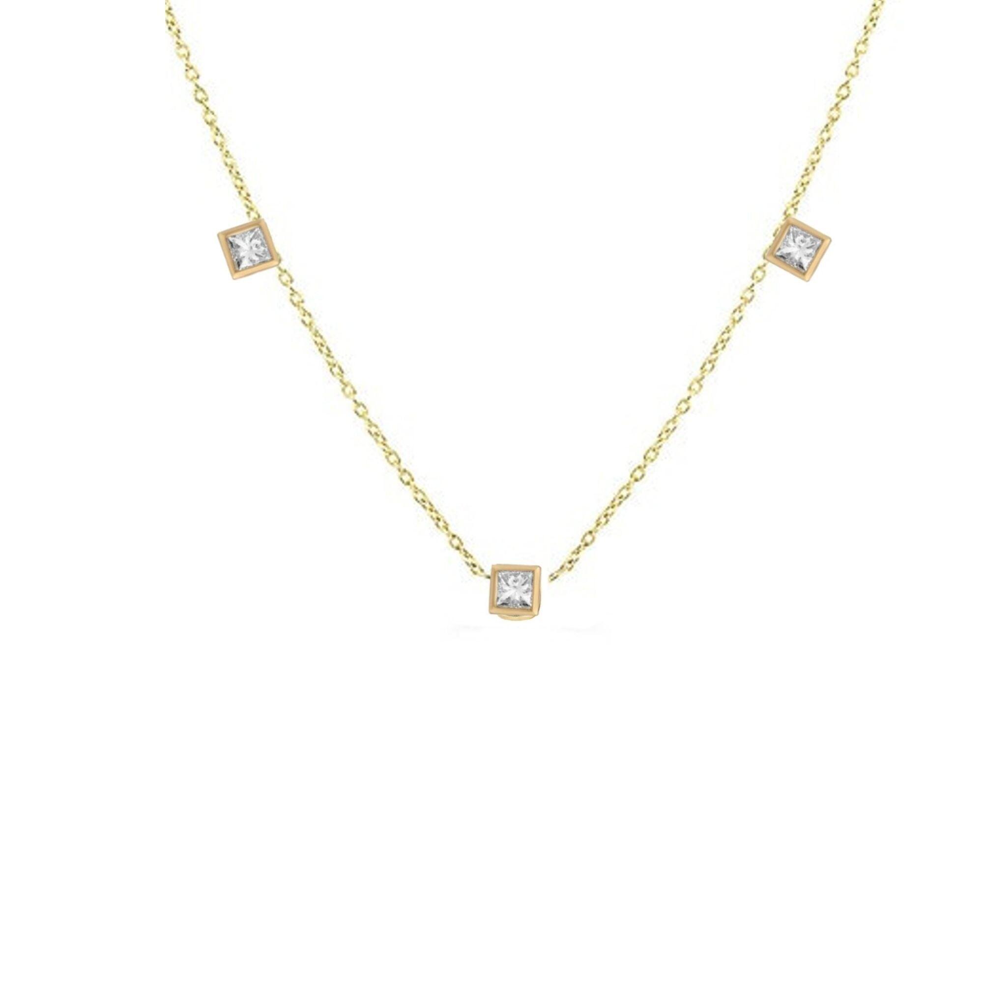 Womens Lily Flo Jewellery Pegasus 3 Princess Cut Diamond Droplet Necklace