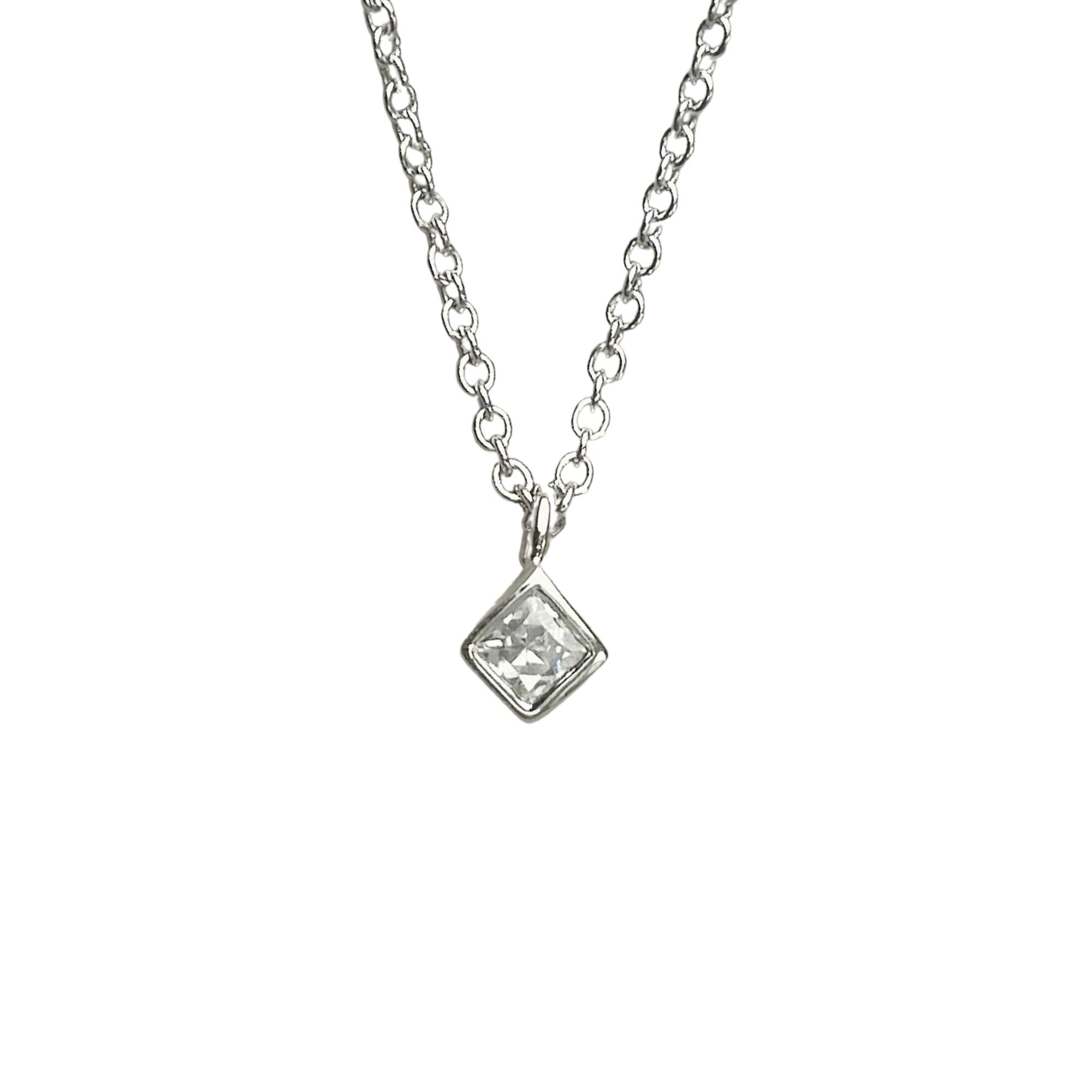 Womens Lily Flo Jewellery Pegasus Princess Cut Diamond Bezel Set Pendant Necklace on Silver