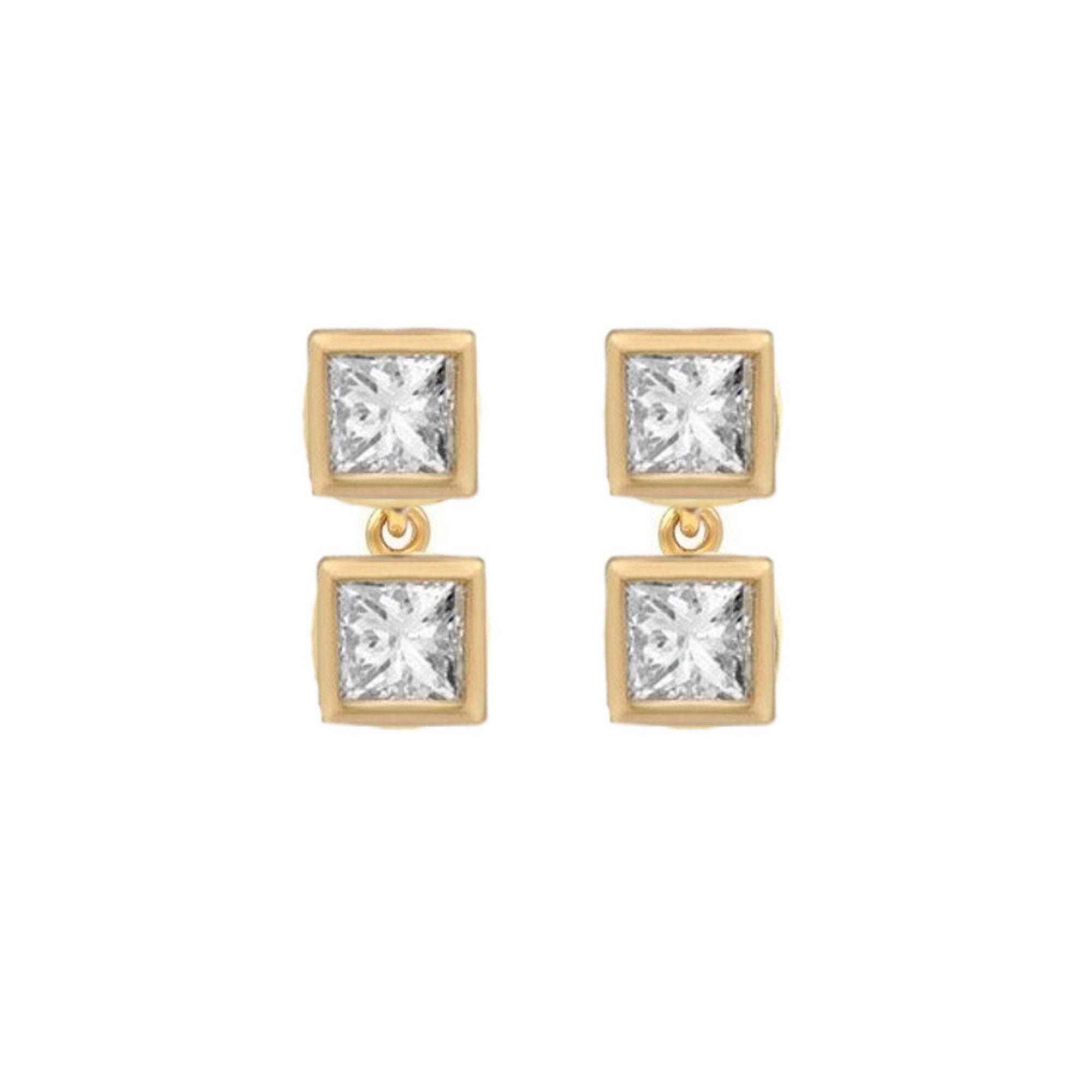 Womens Lily Flo Jewellery Pegasus Princess Cut Diamond Double Drop Earrings