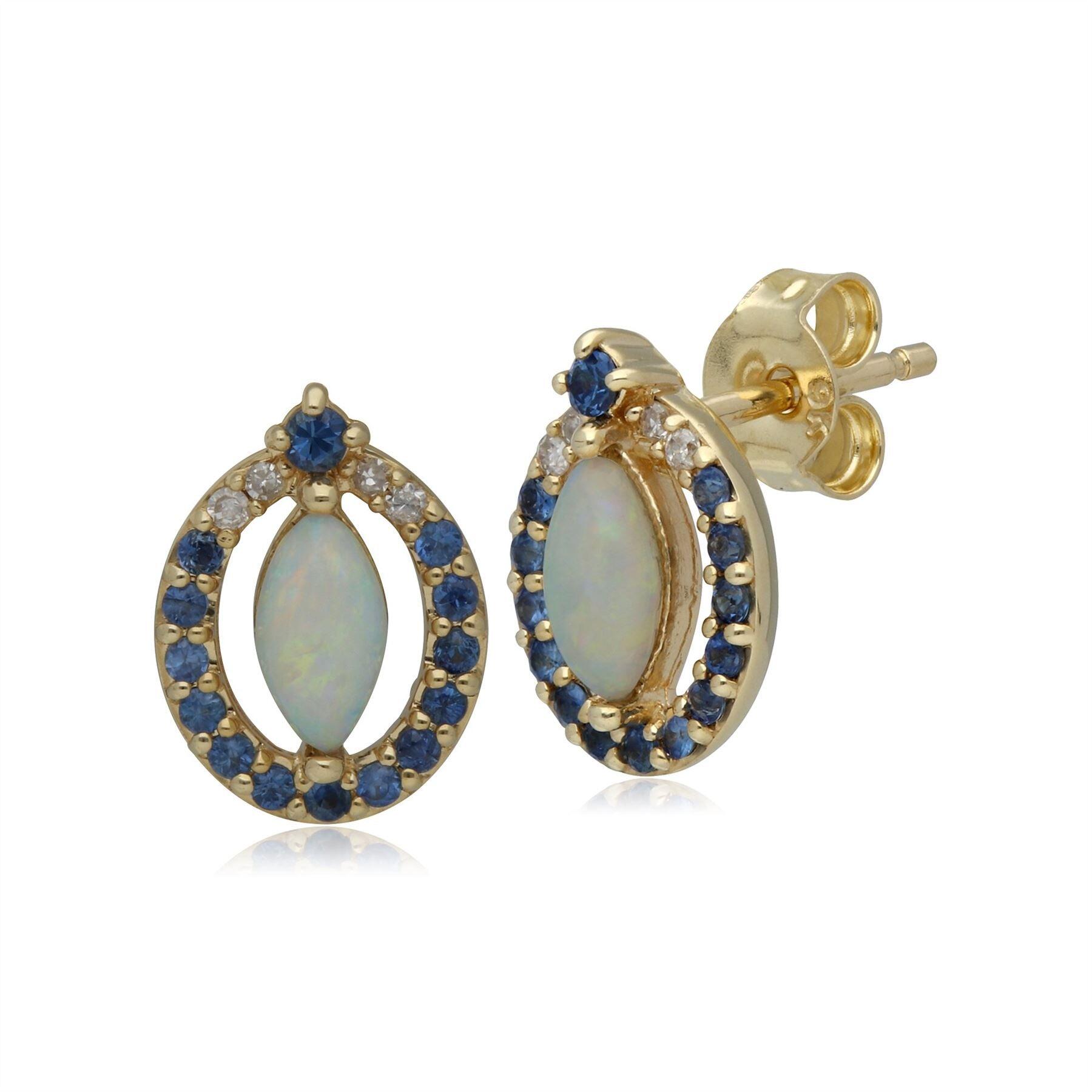 Classic Opal, Sapphire & Diamond Stud Earrings in 9ct Gold