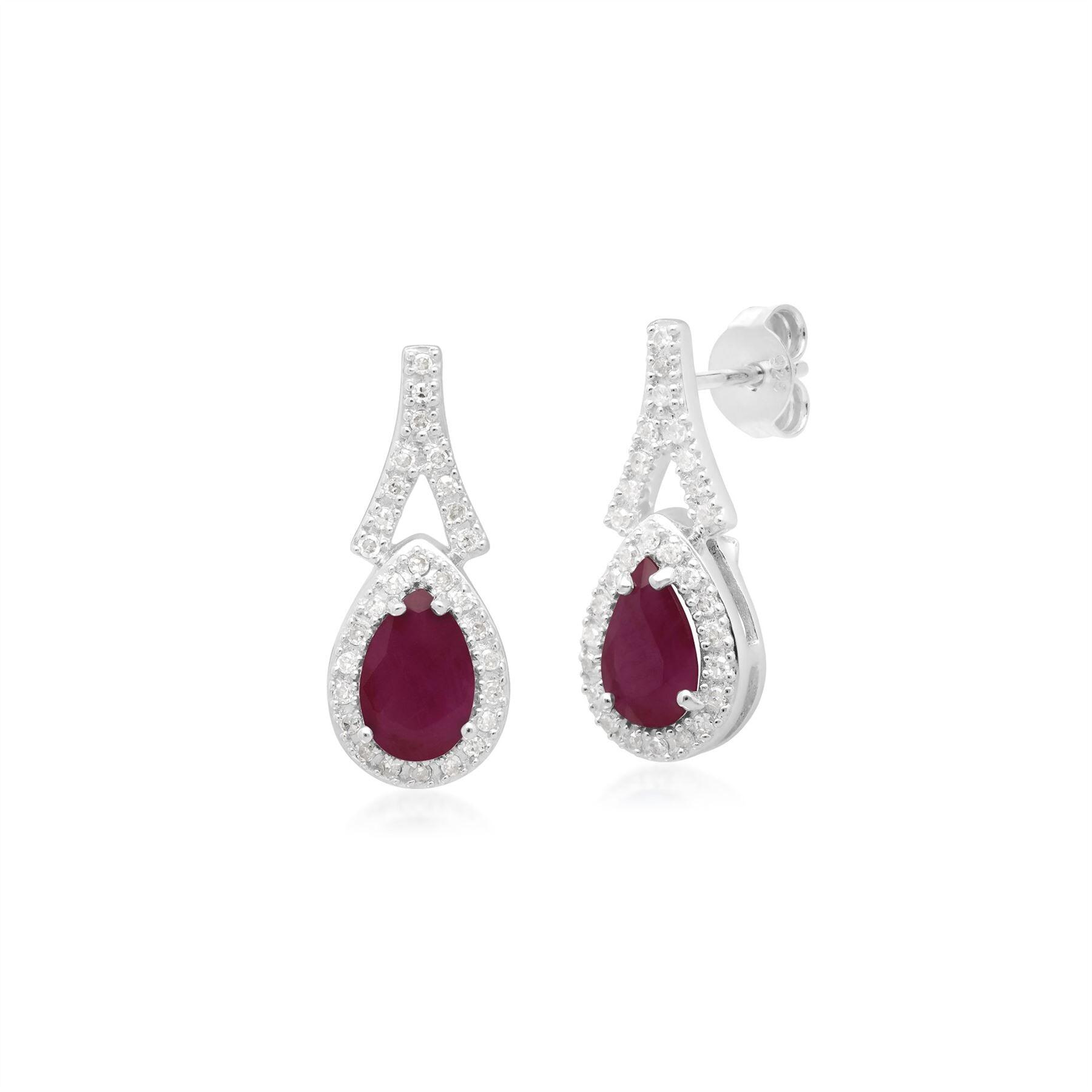 Teardrop Luxe Ruby & Diamond Drop Earrings in 9ct White Gold