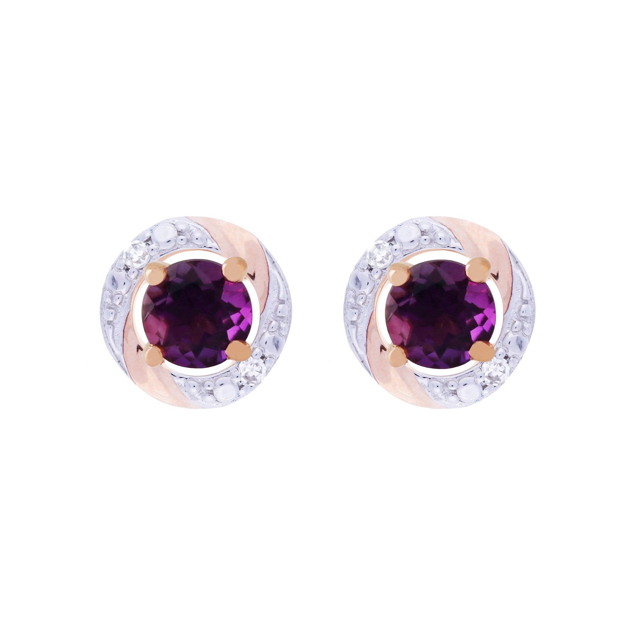 Classic Round Amethyst Stud Earrings with Detachable Diamond Round Earrings Jacket Set in 9ct Rose Gold