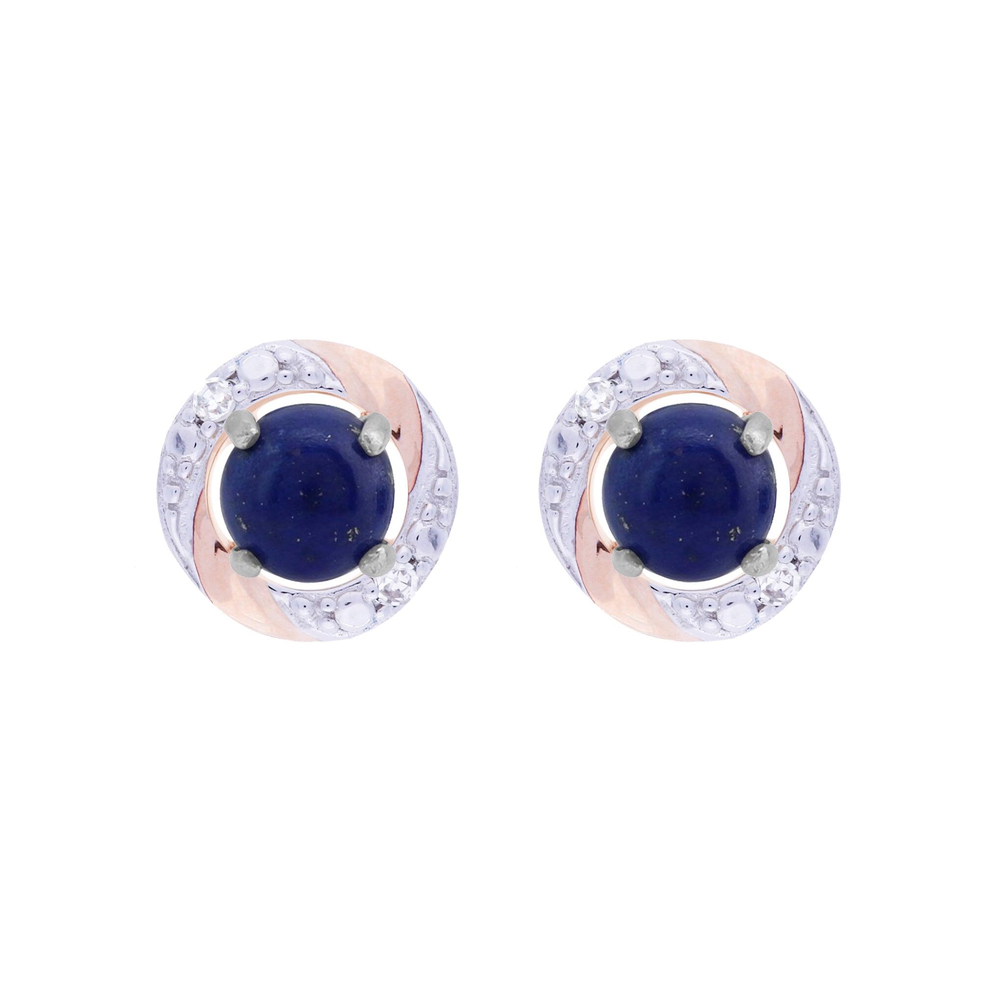 Classic Round Lapis Lazuli Stud Earrings with Detachable Diamond Round Earrings Jacket Set in 9ct White Gold