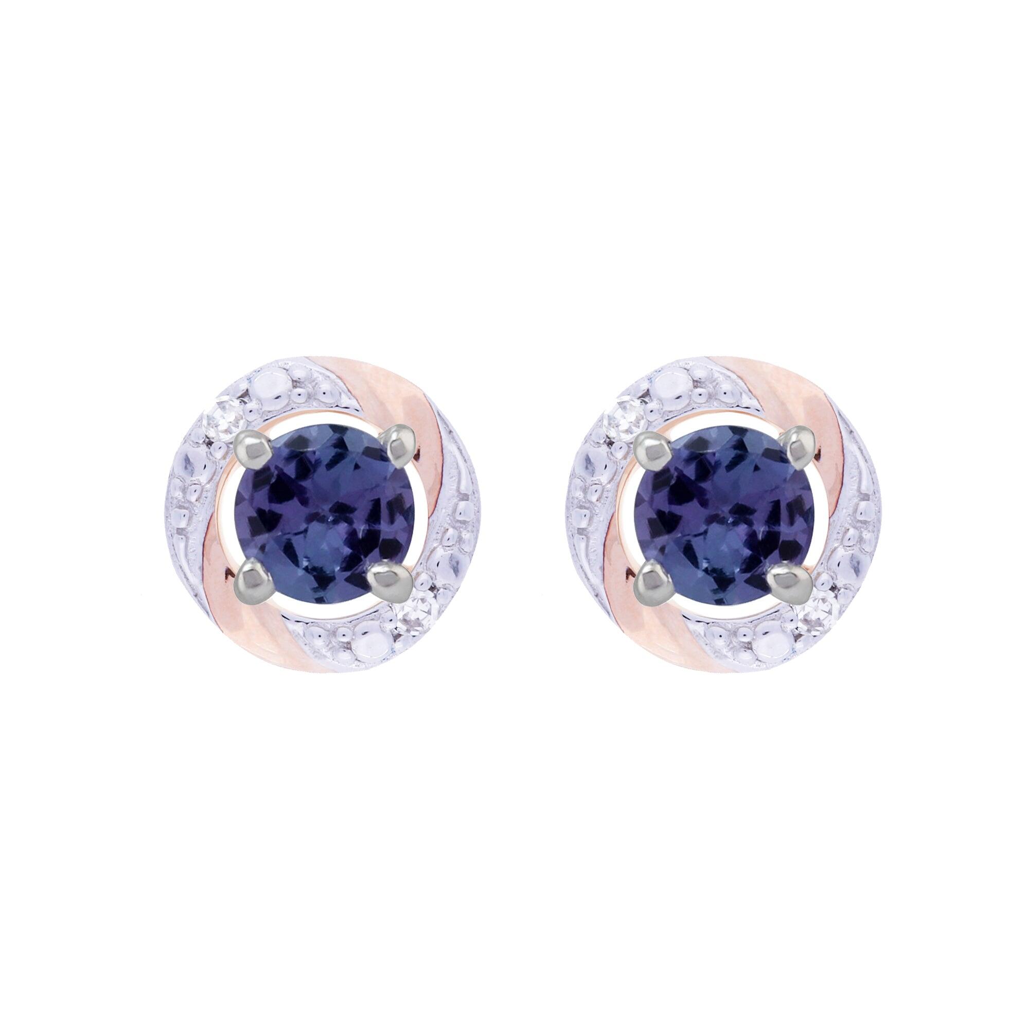Classic Round Tanzanite Stud Earrings with Detachable Diamond Round Earrings Jacket Set in 9ct White Gold