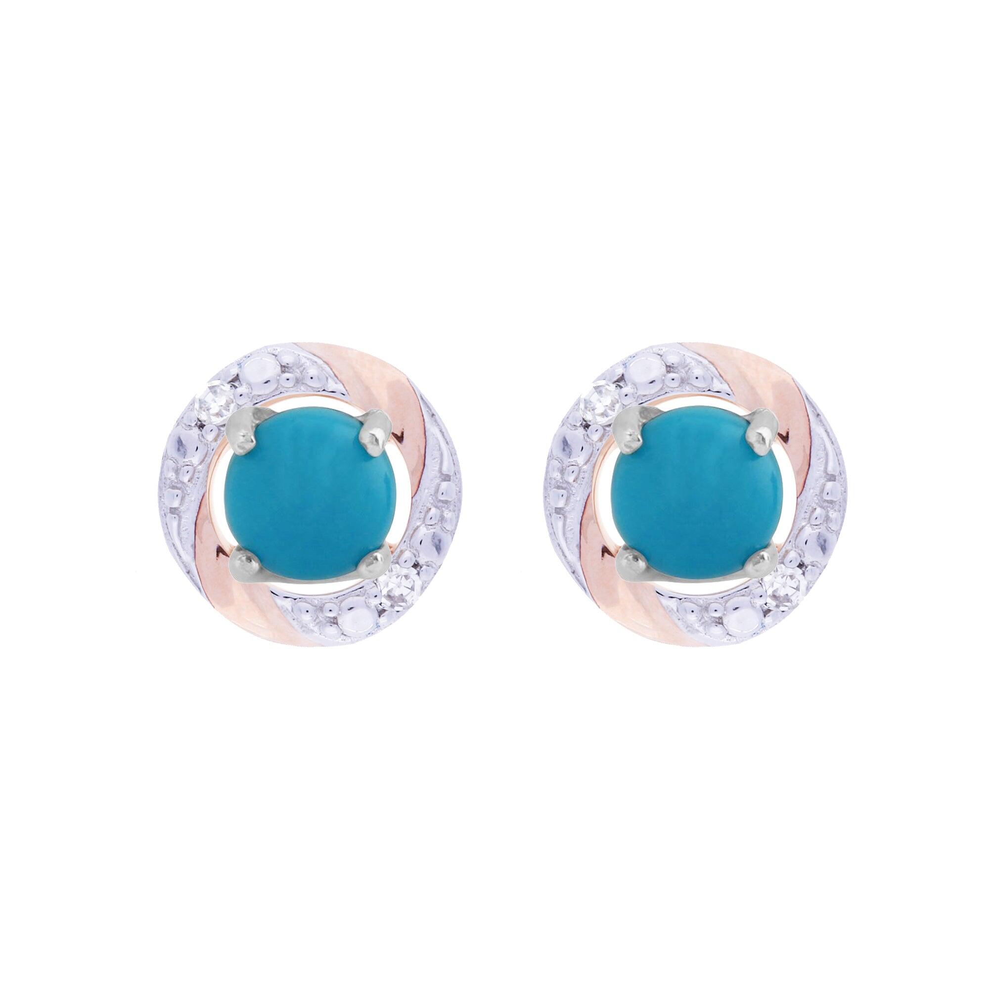 Classic Round Turquoise Stud Earrings with Detachable Diamond Round Earrings Jacket Set in 9ct White Gold