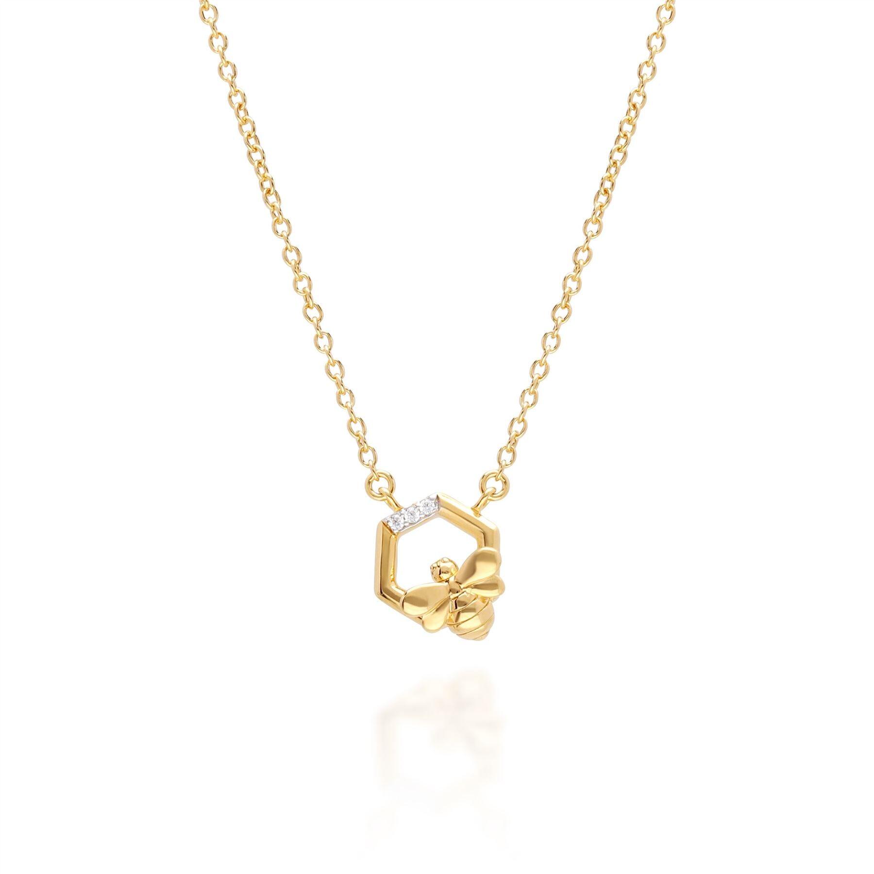 Honeycomb Inspired Hexagon Bee Necklace in 9ct Yellow Gold