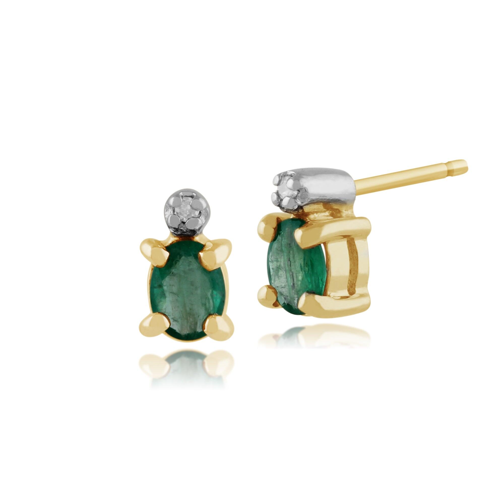Classic Oval Emerald & Diamond Stud Earrings in 9ct Yellow Gold
