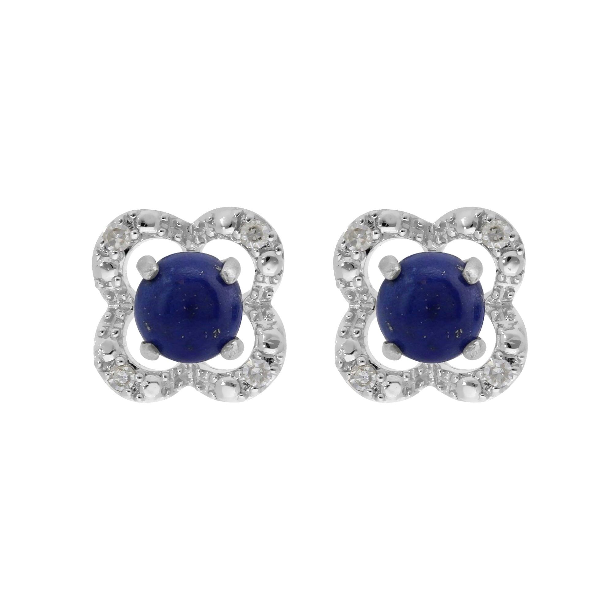 Classic Round Lapis Lazuli Studs with Detachable Diamond Flower Ear Jacket in 9ct White Gold