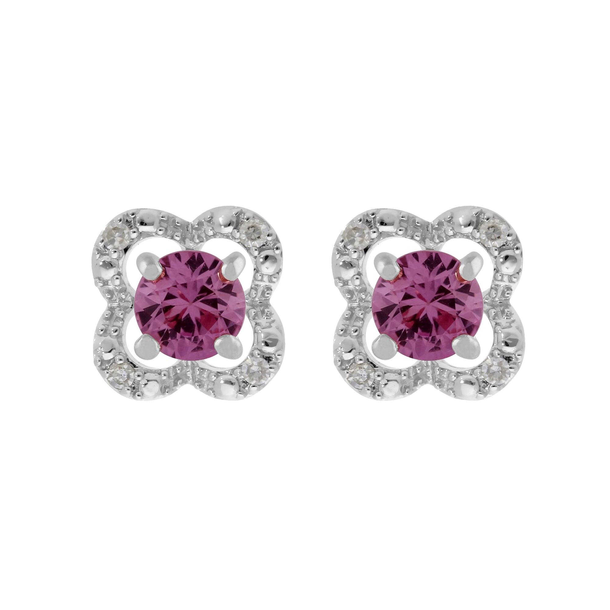 Classic Round Pink Sapphire Studs with Detachable Diamond Flower Ear Jacket in 9ct White Gold