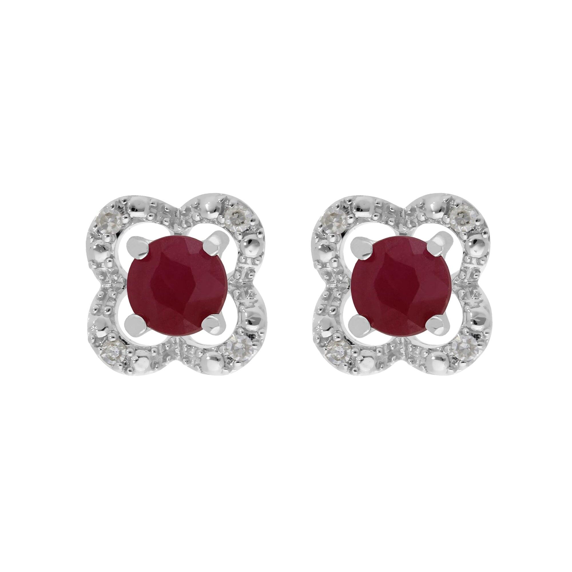 Classic Round Ruby Stud Earrings with Detachable Diamond Flower Ear Jacket in 9ct White Gold