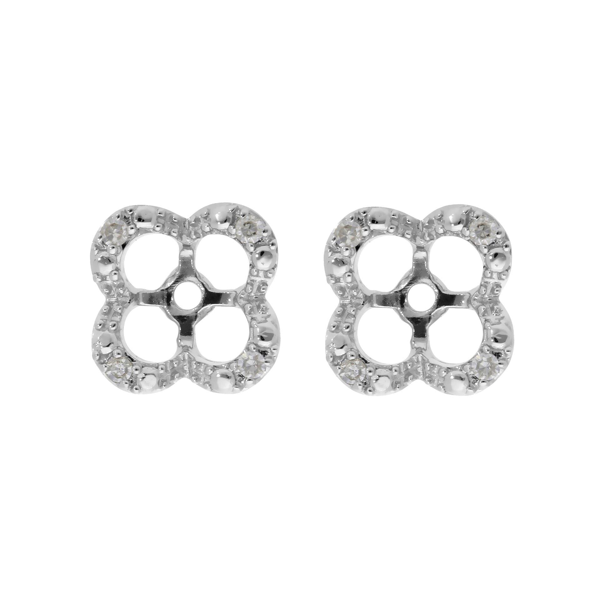 Floral Round Diamond Clover Shape Earrings Jacked in 9ct White Gold