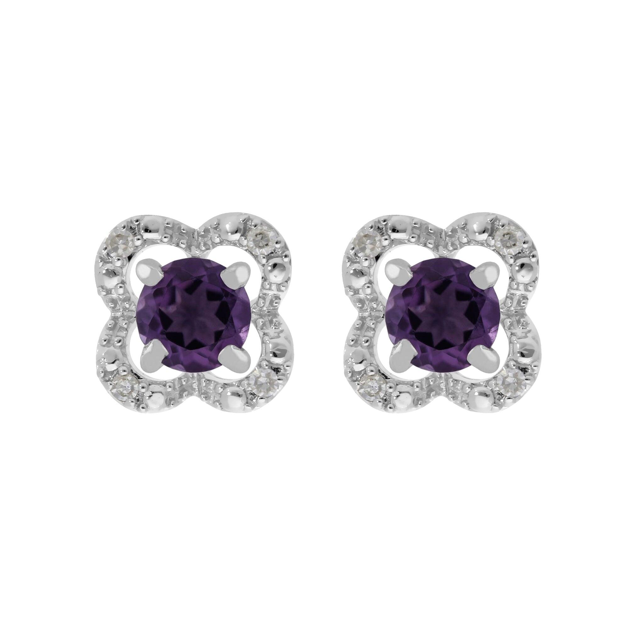 Classic Round Amethyst Stud Earrings with Detachable Diamond Flower Ear Jacket in 9ct White Gold
