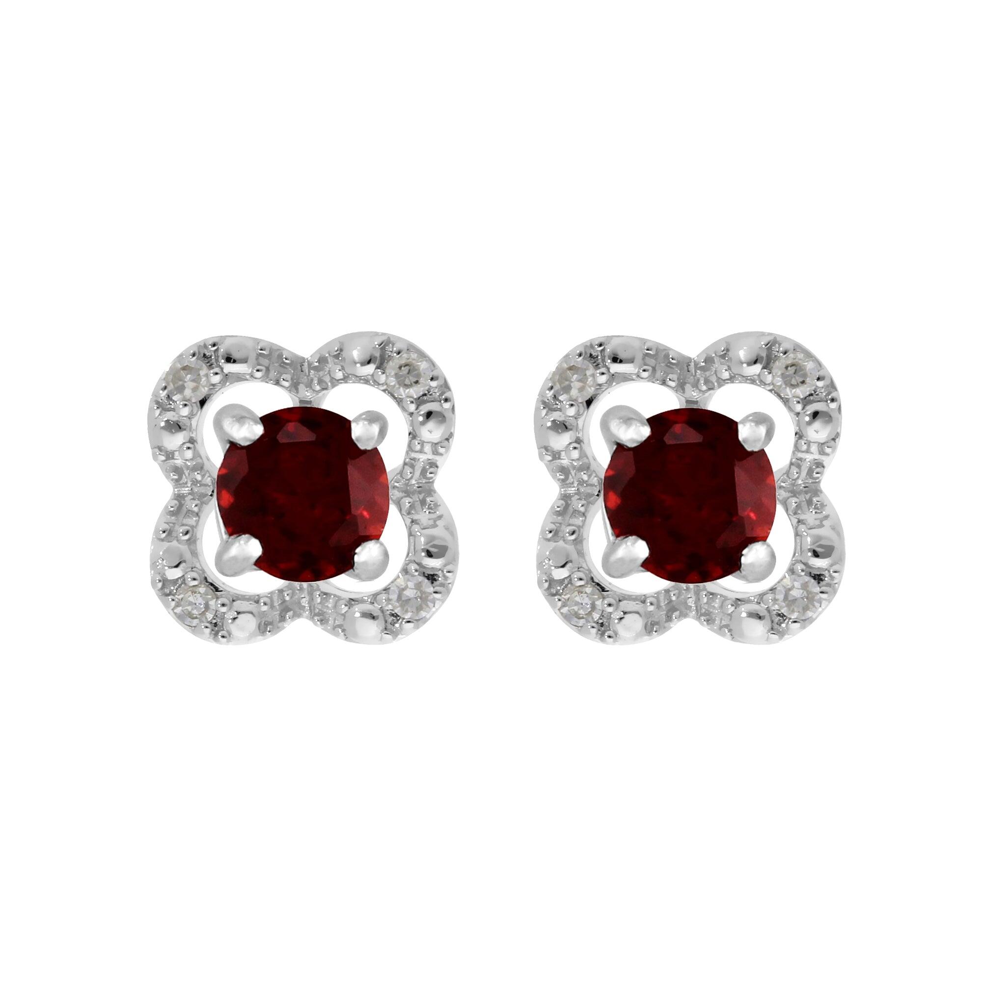 Classic Round Garnet Studs with Detachable Diamond Flower Ear Jacket in 9ct White Gold