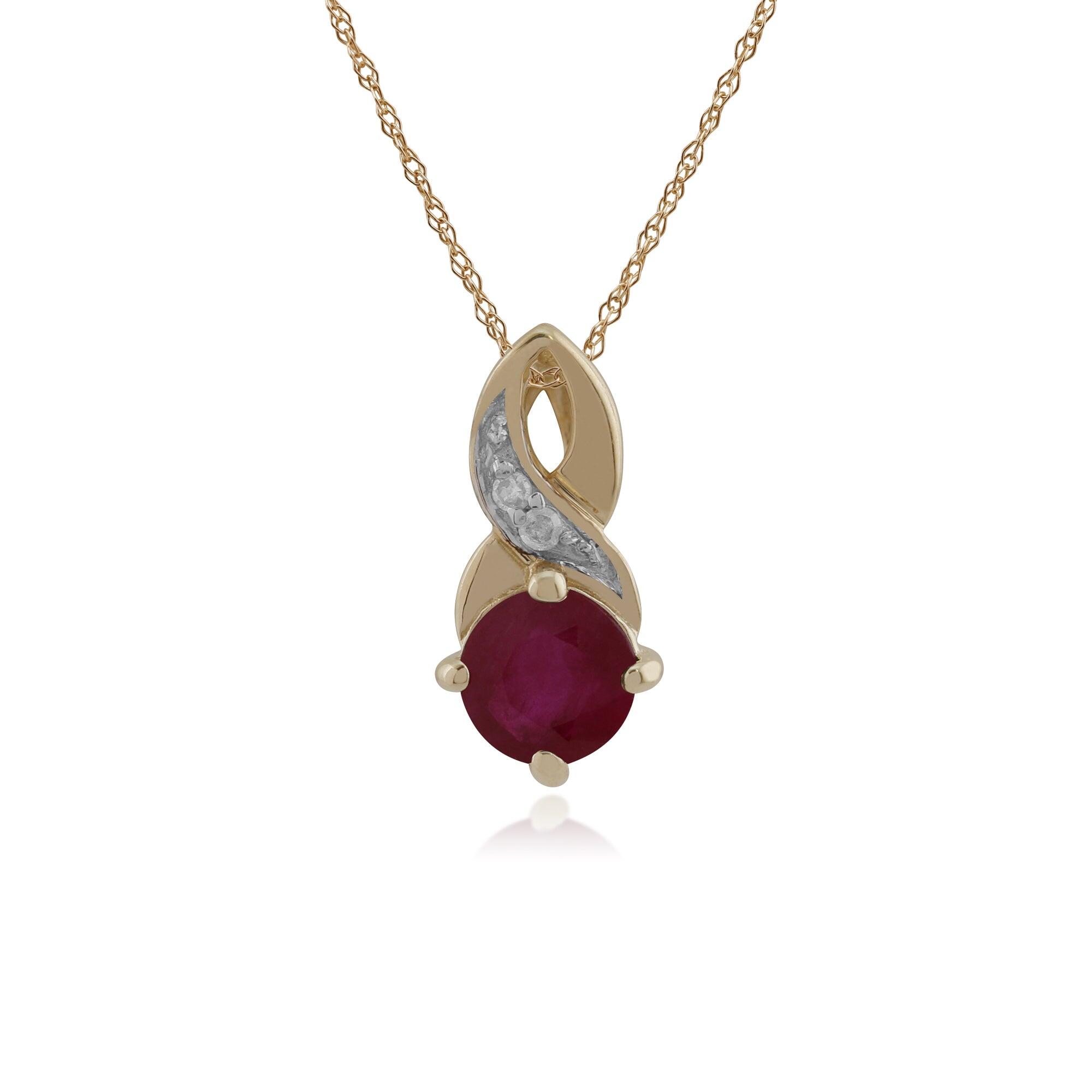 Classic Round Ruby & Diamond Twisted Bale Pendant in 9ct Yellow Gold