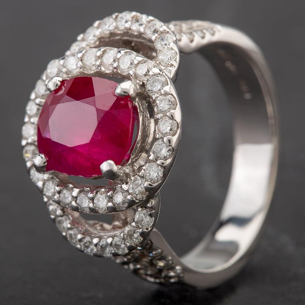 Pre-Owned 18ct White Gold Oval Ruby and Diamond Fancy Tiered Ring 4332184