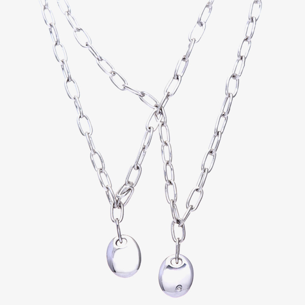 Silver & Diamond Oval Double Necklace PNE01768