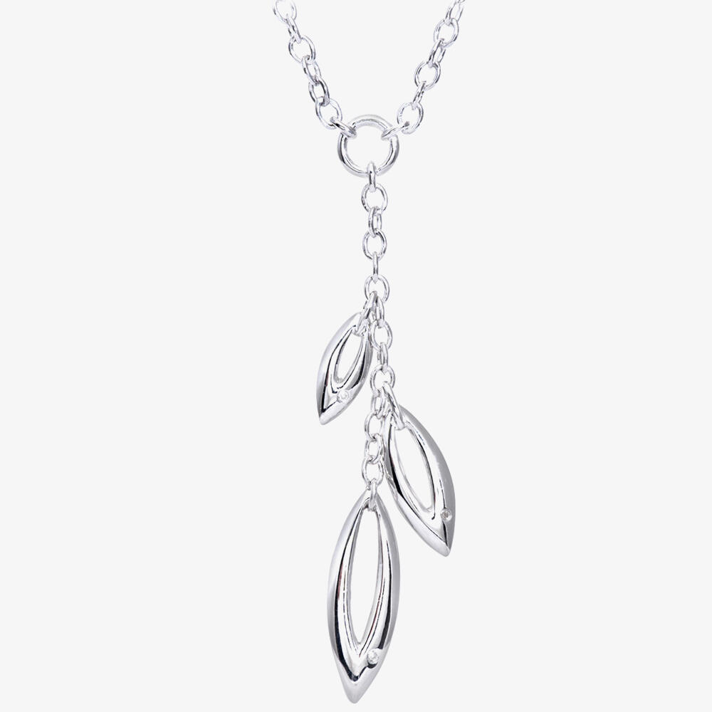 Silver & Diamond Triple Marquise Dropper Necklace PNE01763