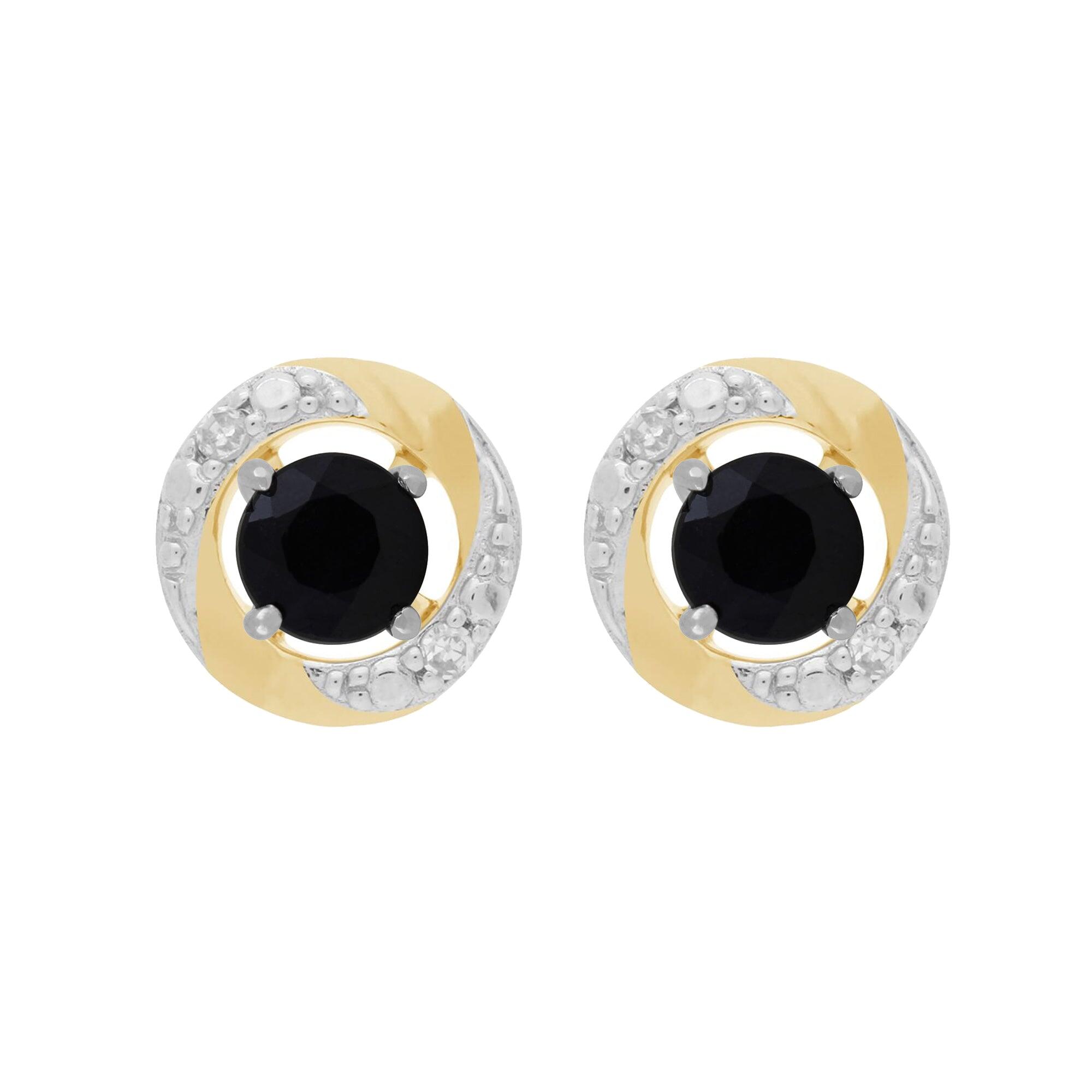 9ct White Gold Dark Blue Sapphire Studs with Detachable Diamond Halo Ear Jacket in 9ct Yellow Gold