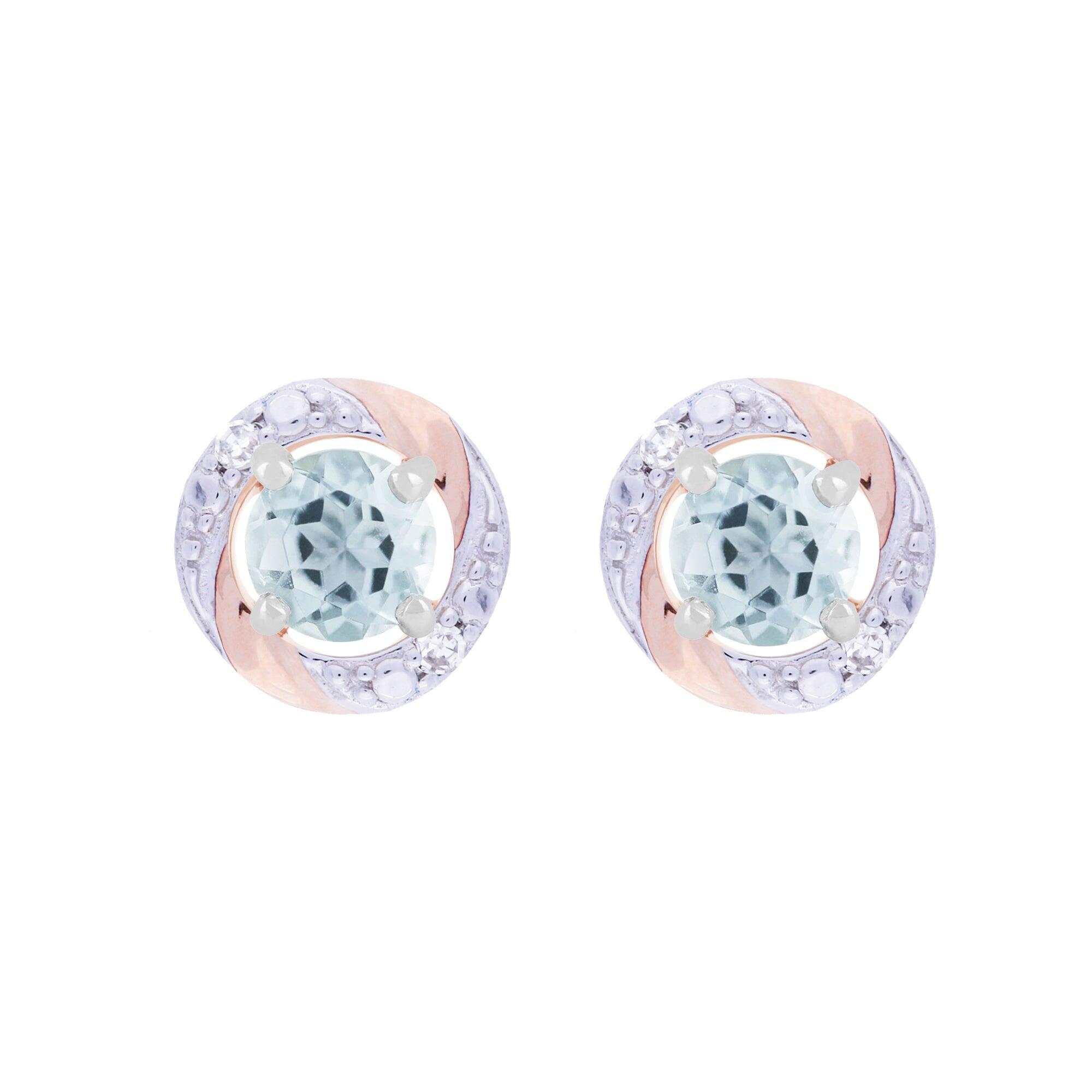 Classic Round Aquamarine Stud Earrings with Detachable Diamond Round Earrings Jacket Set in 9ct White Gold