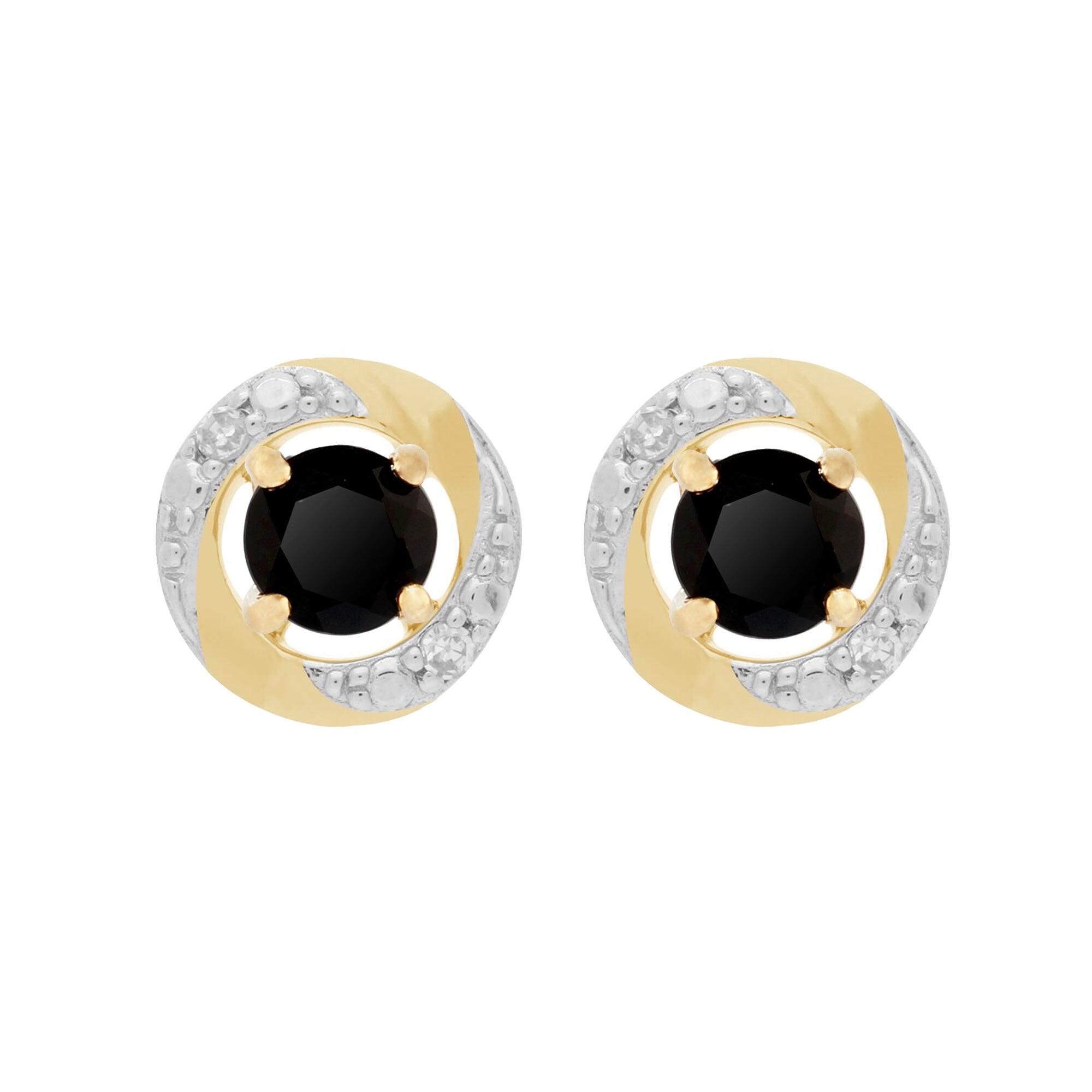 Classic Round Black Onyx Stud Earrings with Detachable Diamond Halo Ear Jacket in 9ct Yellow Gold