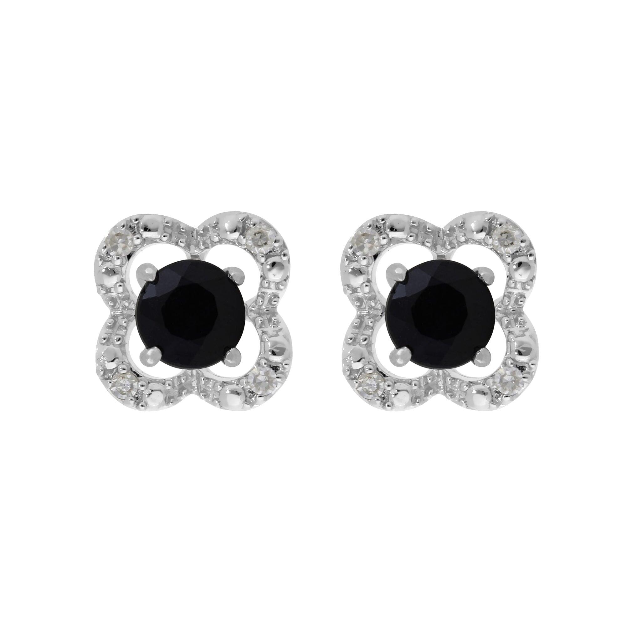 Classic Round Dark Blue Sapphire Studs with Detachable Diamond Flower Ear Jacket in 9ct White Gold