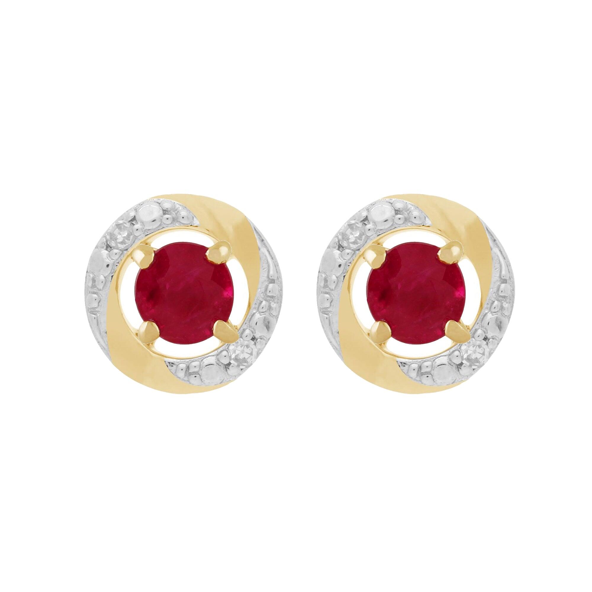 Classic Round Ruby Stud Earrings with Detachable Diamond Halo Ear Jacket in 9ct Yellow Gold