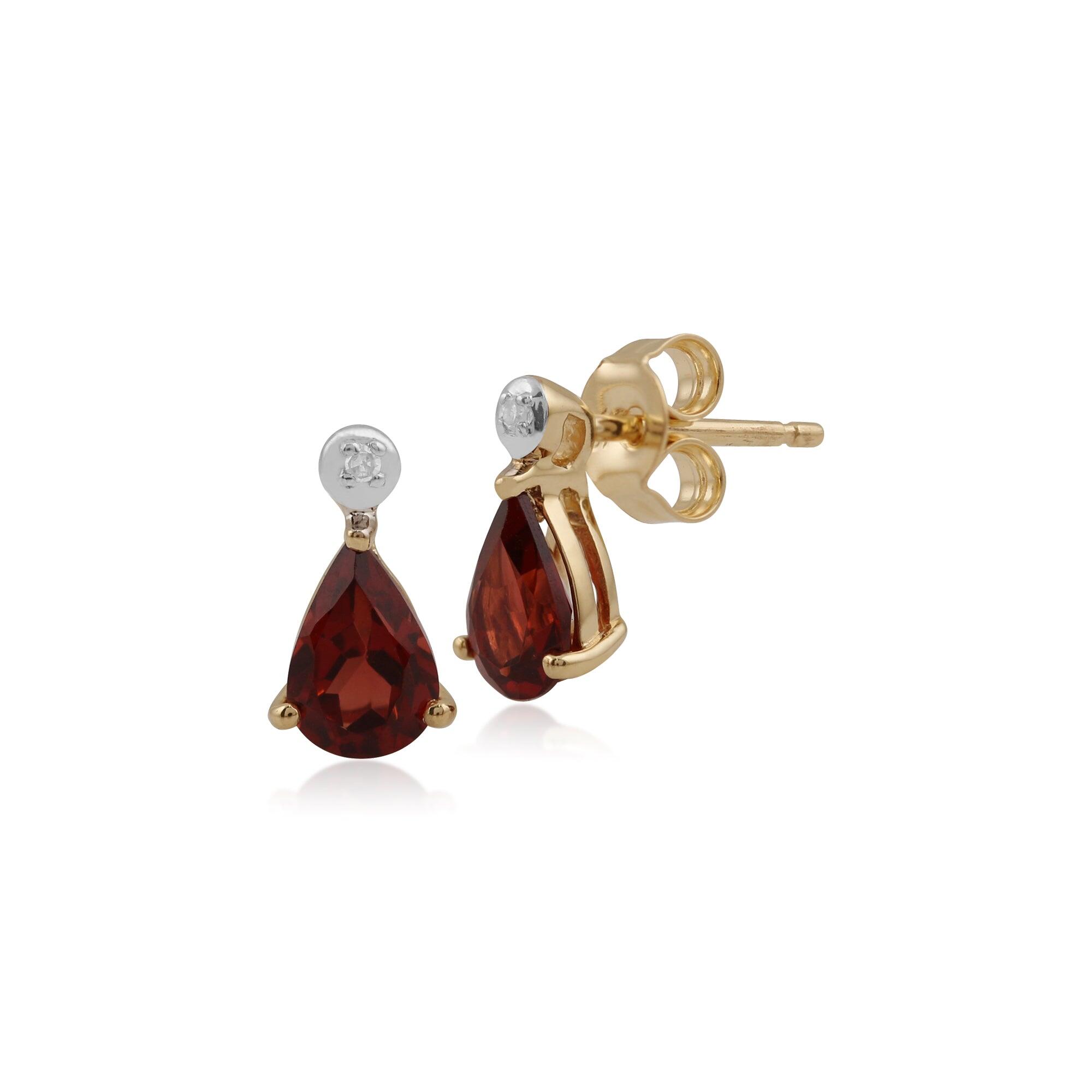 Classic Pear Garnet & Diamond Drop Earrings in 9ct Yellow Gold