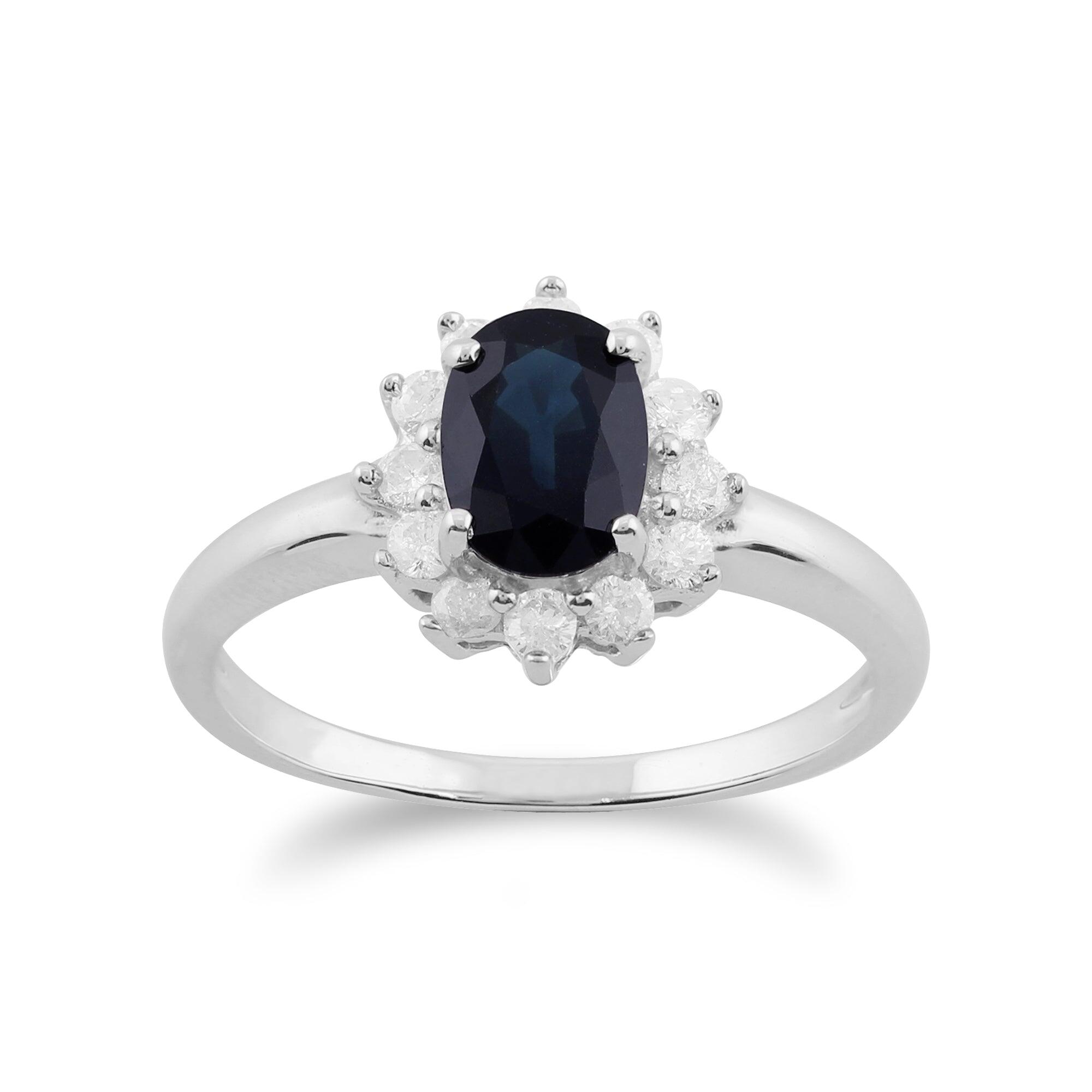 Classic Oval Sapphire & Diamond Cluster Ring in 9ct White Gold