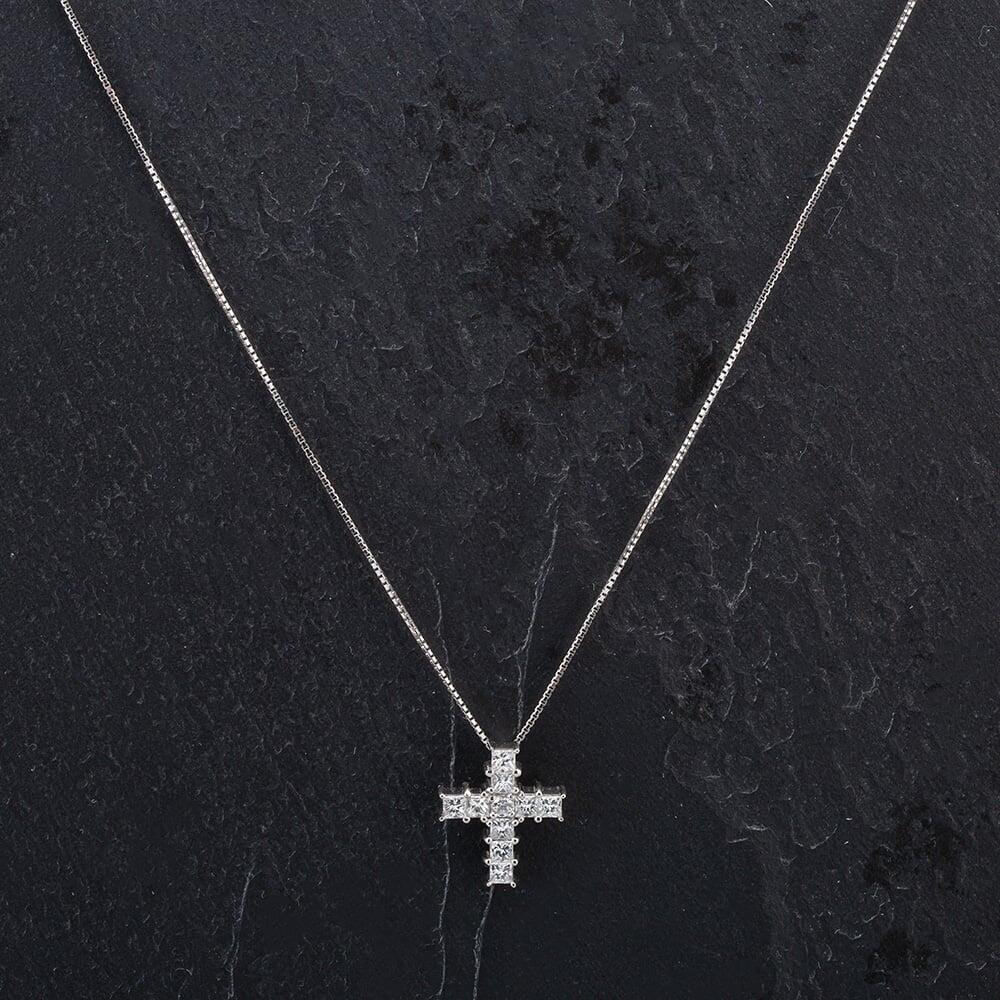 Pre-Owned Platinum Princess Cut Diamond Ten Stone Cross Pendant 4114513