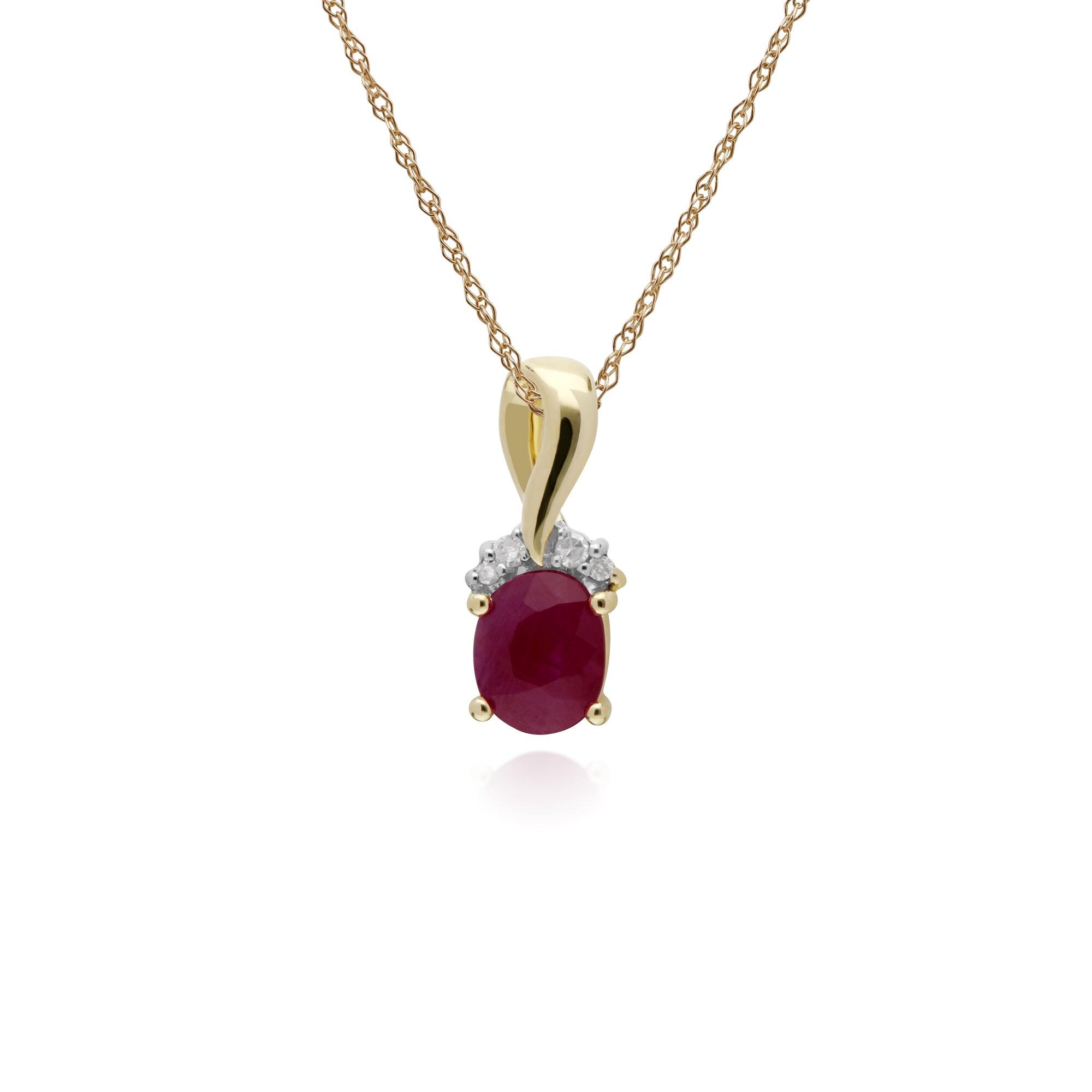 Classic Oval Ruby & Diamond Twisted Bale Pendant in 9ct Yellow Gold